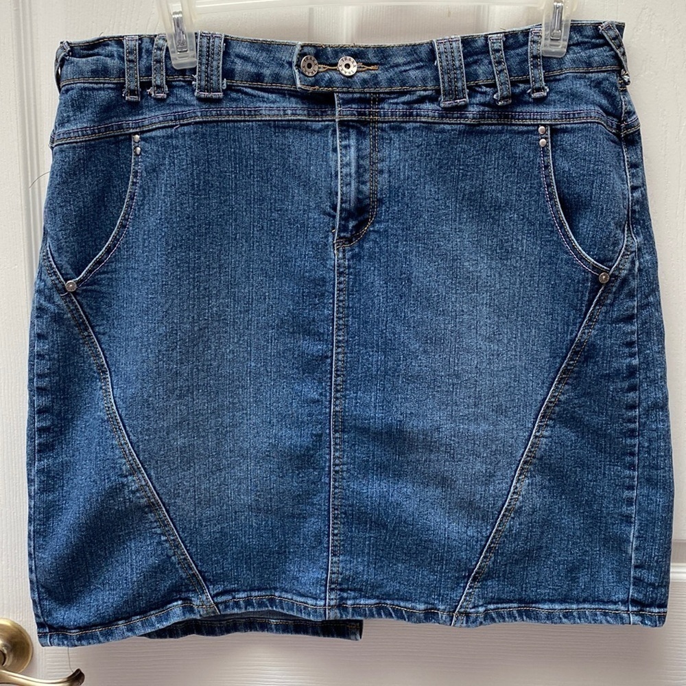 L womens Traxx solid blue stretch above knee denim skirt plus size 18